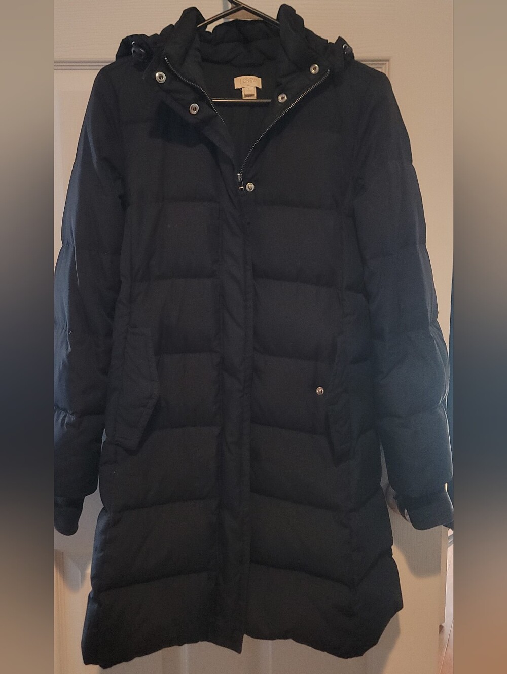 J. Crew Women's Sm Petite Black Trench Puffer Coat with Detachable Hood